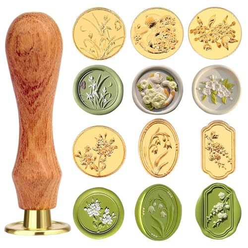TecoKart® 6 Pcs Floral Wax Seal Stamp Kit – Premium Wooden Handle Wax Stamp for Envelopes, Invitations & Gifts – Vintage Wax Seal Kit for Letters, Scrapbooking & Art Craft Decoration - Image 1