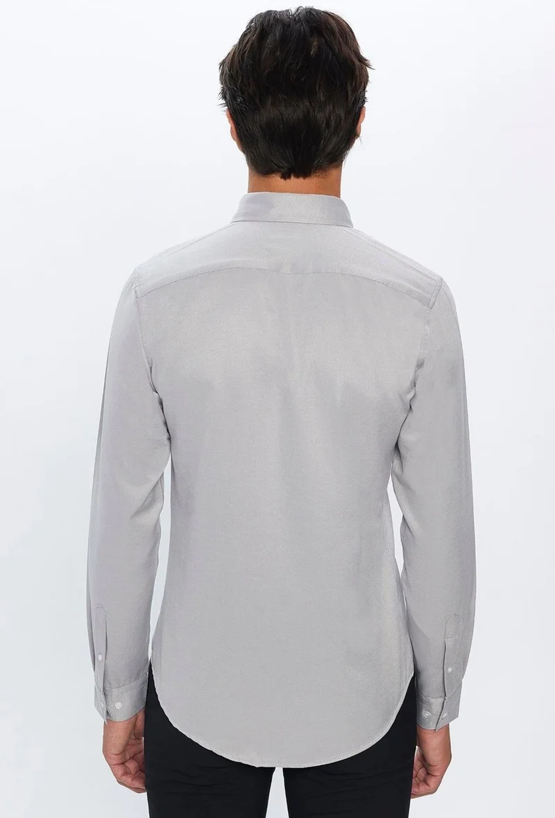 تودورس Men's Slim Fit Slim Fit Cotton Easy Iron Grey Button Down Collar Shirt