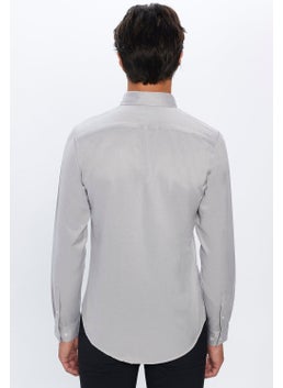 Tudors Men's Slim Fit Slim Fit Cotton Easy Iron Grey Button Down Collar Shirt  - Image 5