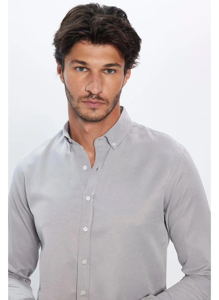 Tudors Men's Slim Fit Slim Fit Cotton Easy Iron Grey Button Down Collar Shirt