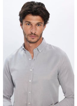 Tudors Men's Slim Fit Slim Fit Cotton Easy Iron Grey Button Down Collar Shirt  - Image 1
