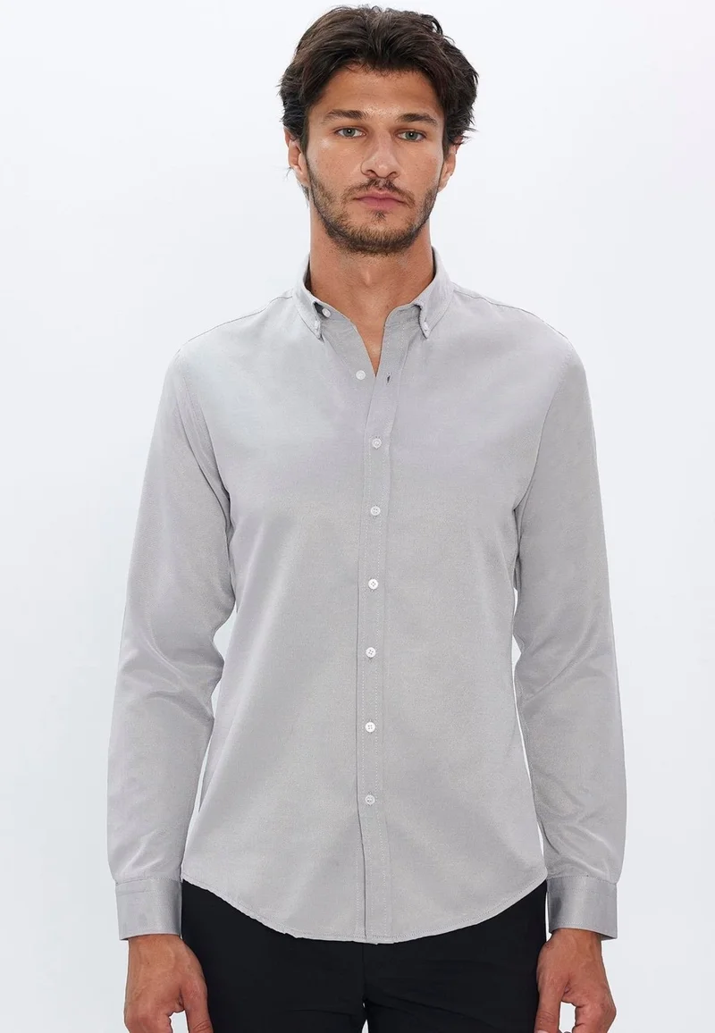 تودورس Men's Slim Fit Slim Fit Cotton Easy Iron Grey Button Down Collar Shirt