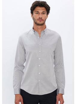Tudors Men's Slim Fit Slim Fit Cotton Easy Iron Grey Button Down Collar Shirt  - Image 4