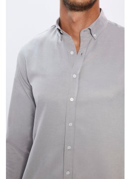 Tudors Men's Slim Fit Slim Fit Cotton Easy Iron Grey Button Down Collar Shirt  - Image 3
