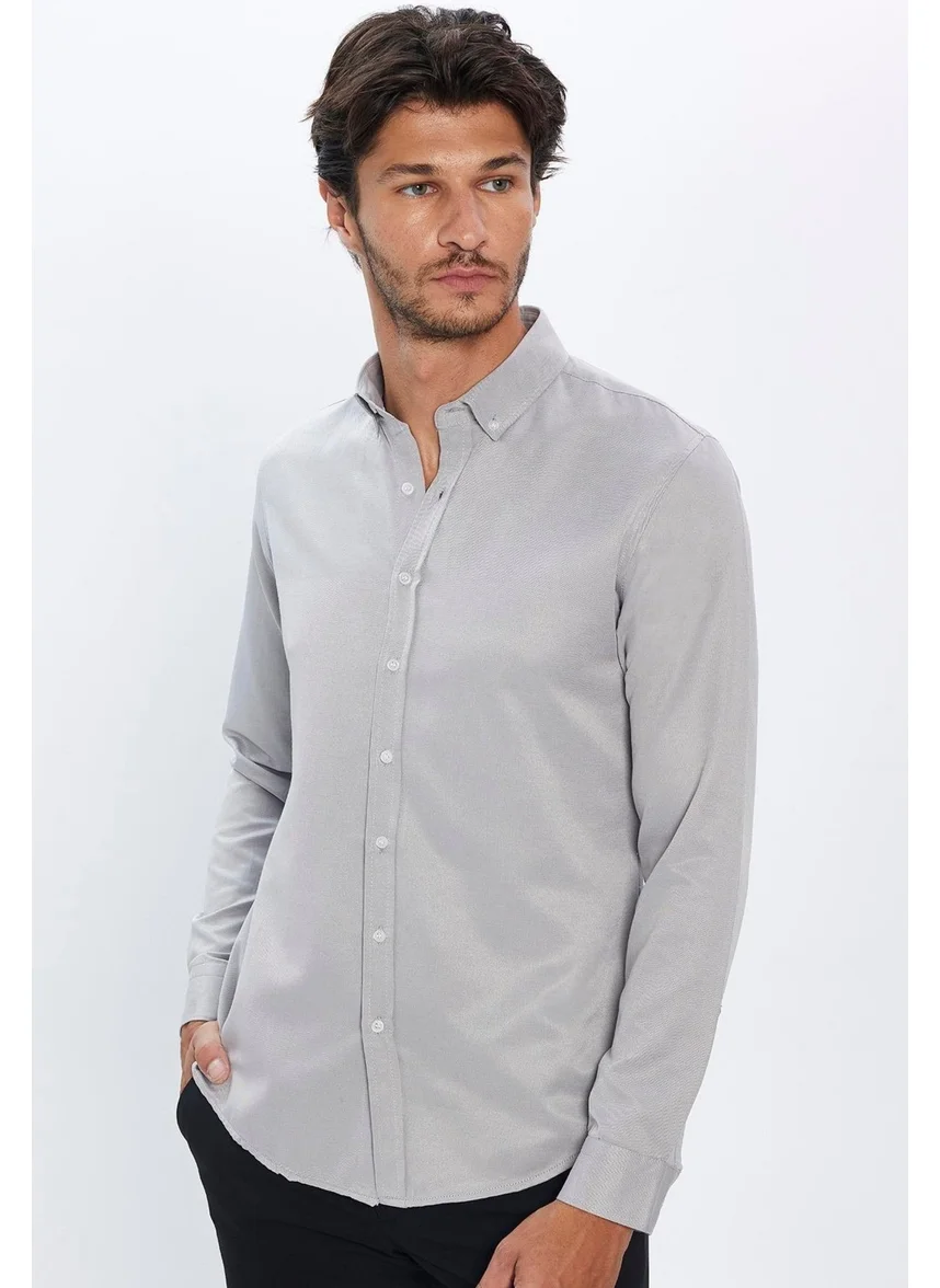 Tudors Men's Slim Fit Slim Fit Cotton Easy Iron Grey Button Down Collar Shirt