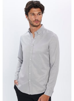 Tudors Men's Slim Fit Slim Fit Cotton Easy Iron Grey Button Down Collar Shirt  - Image 2
