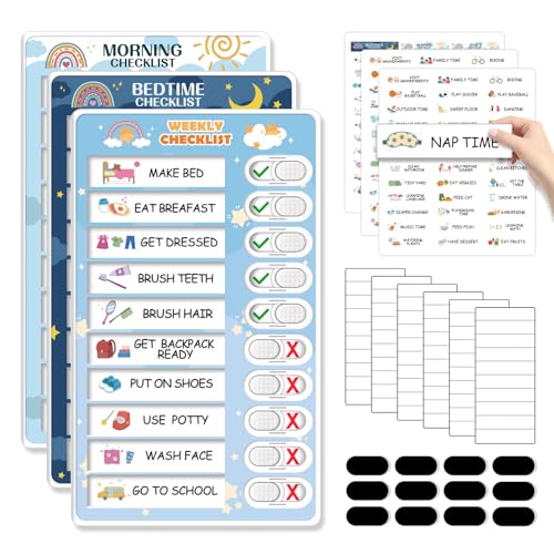 CustomMaster 3 in 1 Bedtime/Morning/Weekly Routine Chart for Kids, Magnetic Chore Chart for Kids, Visual Schedule for Kids Toddlers Schedule Board for Home - Image 1