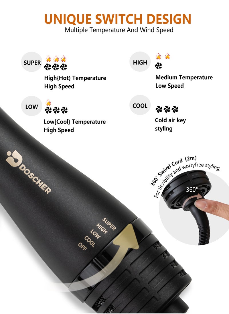 DOSCHER Hair Dryer Brush Blow Dryer Hair Dryer and Styler Hot Air Brush 3 in 1 Black Volumizer with Negative Ion 1600W  - Image 5