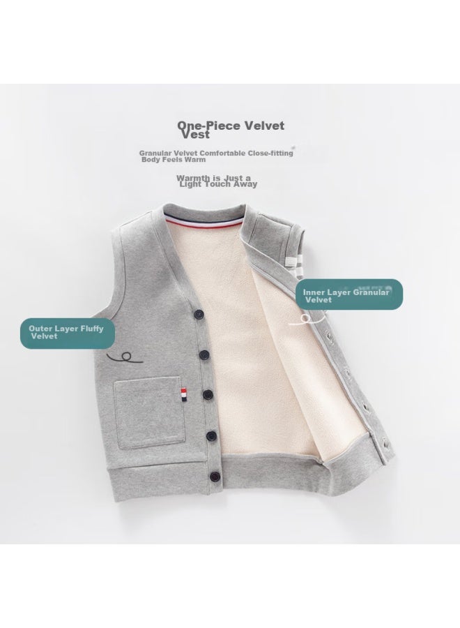 NUBIWU Nubiyu Children's Vest, Boys' Autumn Waistcoat, Big Kids' Outer Vest, Boys' Spring And Autumn Sleeveless Jacket, Dark Gray, Size 130 - Image 2