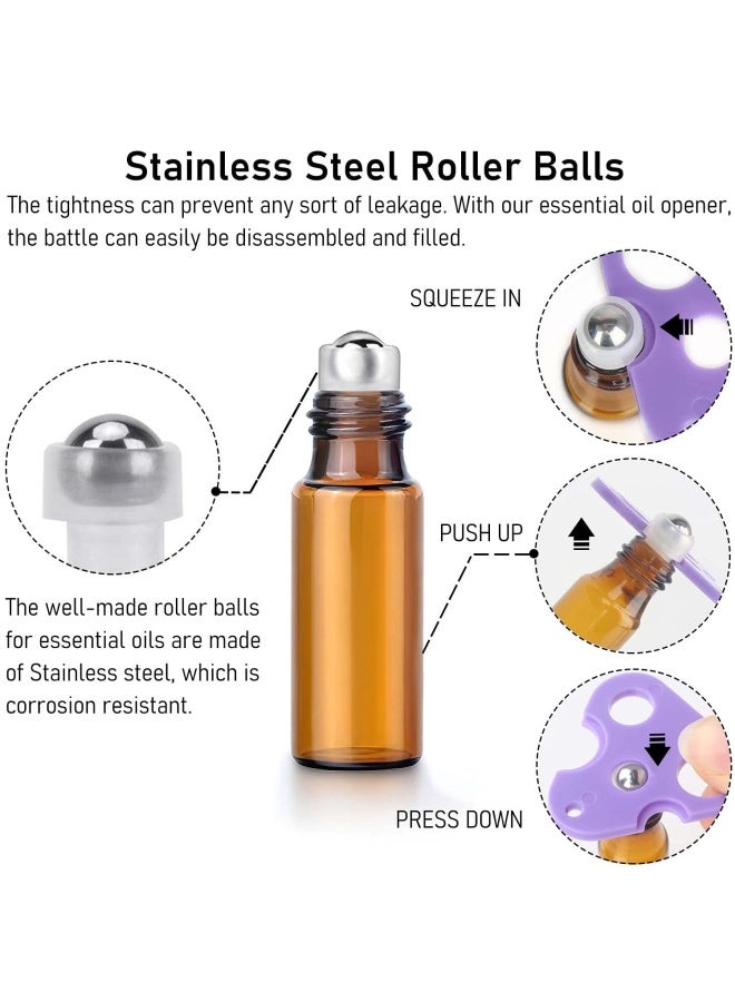 Easytle Essential Oil Roller Bottles, 24 Pack Amber Glass Roller Bottles 5ml, Roller Balls for Essential Oils, Roll on Bottles (96 Pieces Labels, 4 Funnels, 4 Dropper, 2 Opener) - Image 5