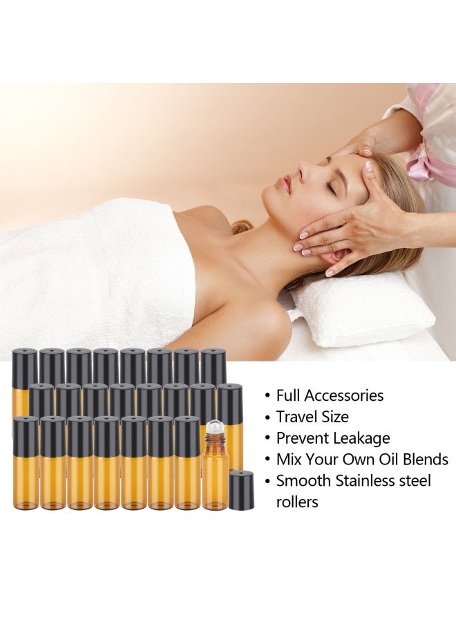 Easytle Essential Oil Roller Bottles, 24 Pack Amber Glass Roller Bottles 5ml, Roller Balls for Essential Oils, Roll on Bottles (96 Pieces Labels, 4 Funnels, 4 Dropper, 2 Opener) - Image 2