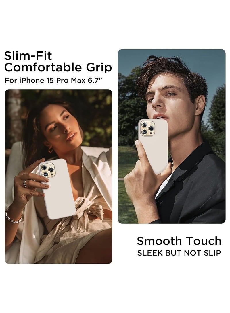 MUNTAQI Compatible with iPhone 15 Pro Max Case, Liquid Silicone Case, Full Body Shockproof Protective Cover Slim Thin Phone Case with [Soft Anti-Scratch Microfiber Lining], 6.7 inch-Stone - Image 2