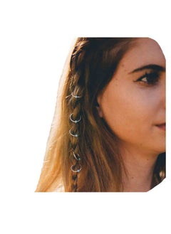 Yheakne Boho Tribal Turquoise Circle Hair Ring Set Boho Braid Rings Dreadlock Dirty Braid Hair Loop Clips Silver Hair Braid Rings Braid Hair Clip Rings Decoration African Hair Jewelry Dreadlock Hair  - Image 1