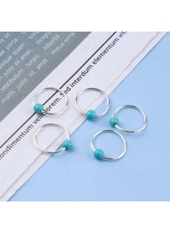 Yheakne Boho Tribal Turquoise Circle Hair Ring Set Boho Braid Rings Dreadlock Dirty Braid Hair Loop Clips Silver Hair Braid Rings Braid Hair Clip Rings Decoration African Hair Jewelry Dreadlock Hair  - Image 3
