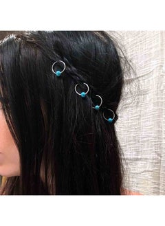 Yheakne Boho Tribal Turquoise Circle Hair Ring Set Boho Braid Rings Dreadlock Dirty Braid Hair Loop Clips Silver Hair Braid Rings Braid Hair Clip Rings Decoration African Hair Jewelry Dreadlock Hair  - Image 2