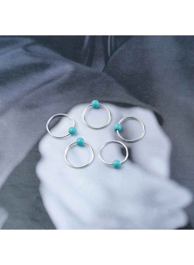 Yheakne Boho Tribal Turquoise Circle Hair Ring Set Boho Braid Rings Dreadlock Dirty Braid Hair Loop Clips Silver Hair Braid Rings Braid Hair Clip Rings Decoration African Hair Jewelry Dreadlock Hair - Image 5