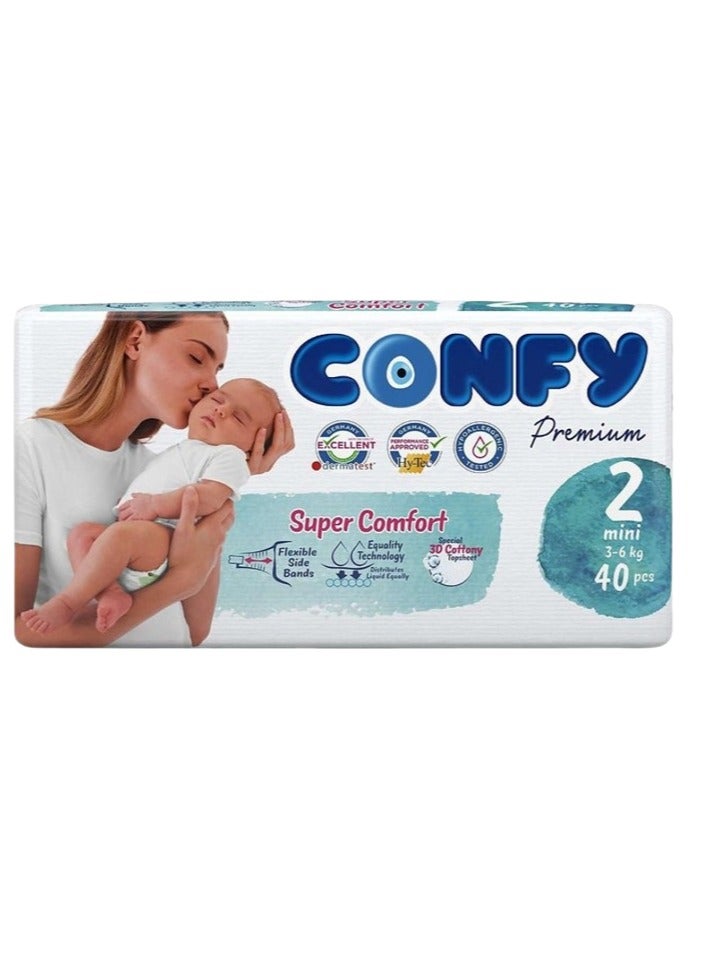 Confy Confy Premium baby diaper, Size 2, Mini 3-6kg, 40 pcs
