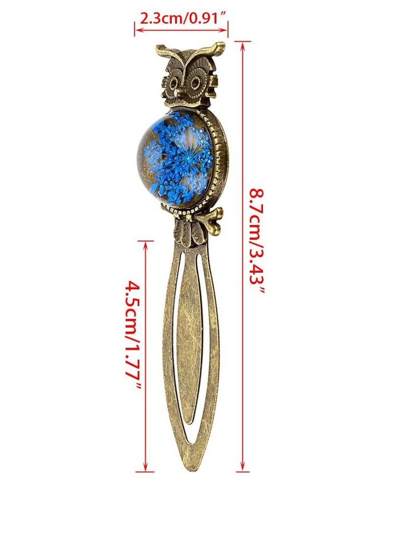 SYOSI - Metal Bookmark Clips Vintage Owl Dried Flower Mixed Color Bookmark Pendant Tray Kit Elegant Metal Bookmark for Kids Birthday Party Favors Student Teacher 6PCS - Image 1