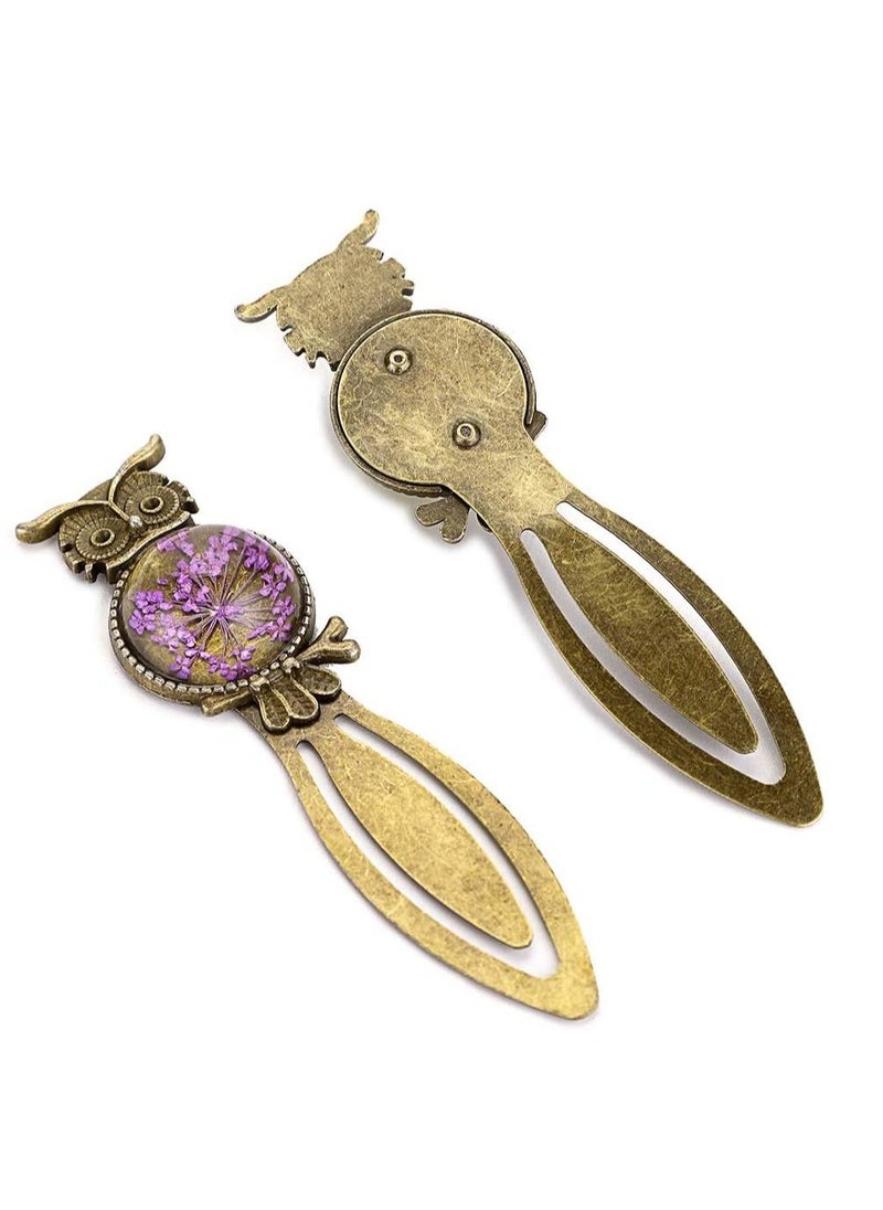 SYOSI - Metal Bookmark Clips Vintage Owl Dried Flower Mixed Color Bookmark Pendant Tray Kit Elegant Metal Bookmark for Kids Birthday Party Favors Student Teacher 6PCS - Image 1