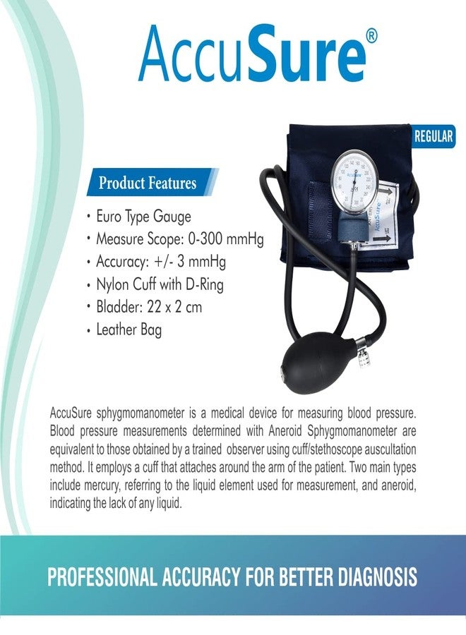 AccuSure Aneroid Arm Sphygmomanometer BP Monitor Black - Image 3