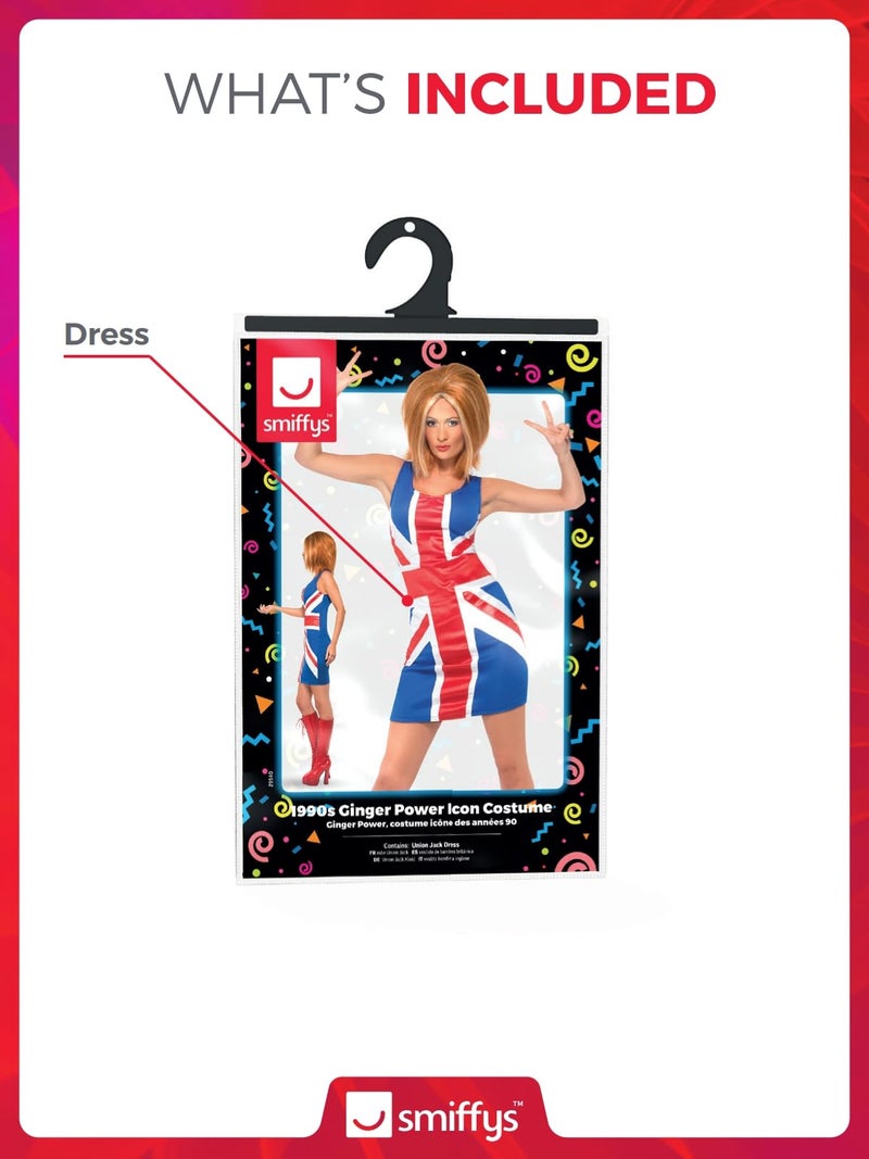 Smiffys Ginger Power, 1990s Icon Costume, Red & Blue, S - US Size 6-8 - Image 2