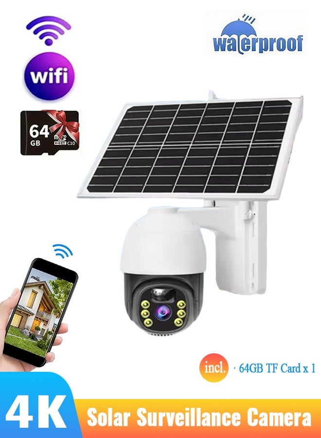 فوريول كاميرا مراقبة لاسلكية تعمل بالطاقة الشمسية، كاميرا أمان خارجية، كاميرا CCTV بدقة 4K HD، مقاومة للماء بمعيار IP65، دوران أفقي 345 درجة، كاميرا PIR عالية الدقة، كاميرا مراقبة خارجية تعمل بالبطارية بدون كهرباء أو إنترنت - أسود، واي فاي (مع بطاقة ذاكرة TF سعة 64 جيجابايت) - Image 1