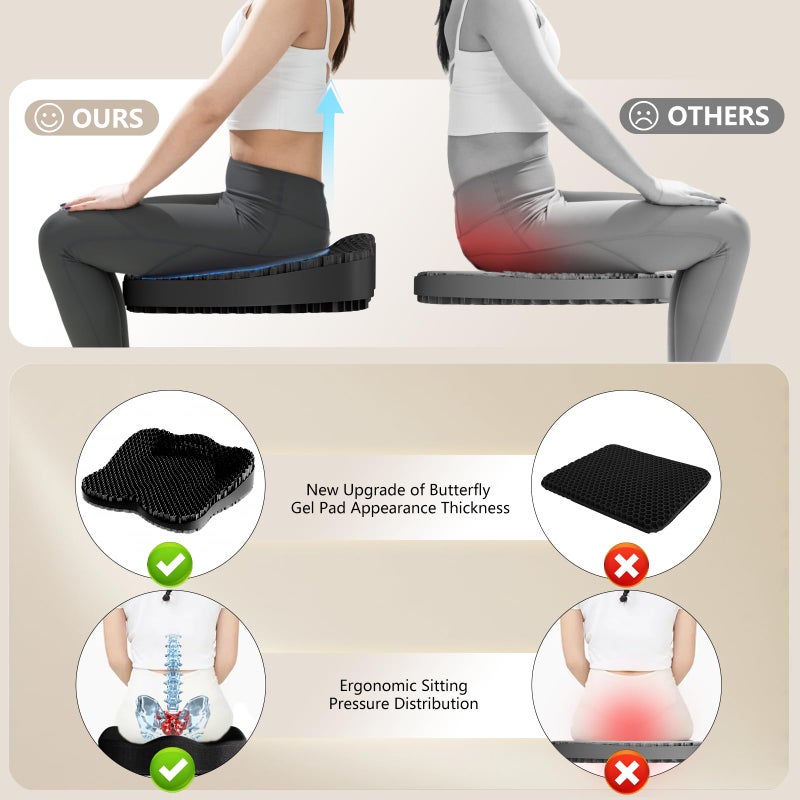 Tsmertor Enlarged Gel Seat Cushion 19in Super Large Thick, Gel Cushion Seat for Pressure Relief for Long Siiting, Coccyx Sciatica Pain Relief, Egg Cushion Chair Pads for Wheelchair Car Office Chair - Image 4