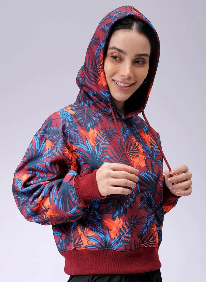 مرفوعة Women Relaxed Fit Floral Print Hooded Sweatshirt