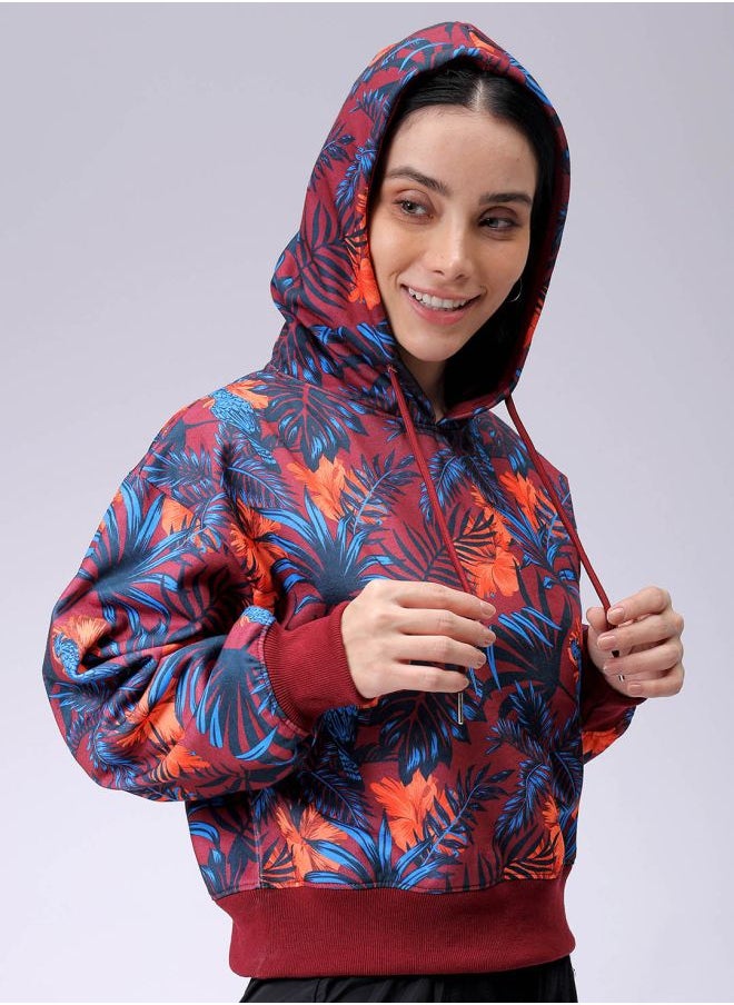Freehand Women Relaxed Fit Floral Print Hooded Sweatshirt  - Image 5