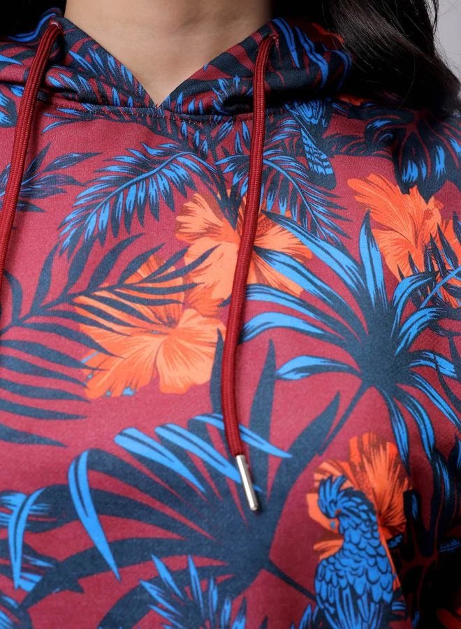 مرفوعة Women Relaxed Fit Floral Print Hooded Sweatshirt