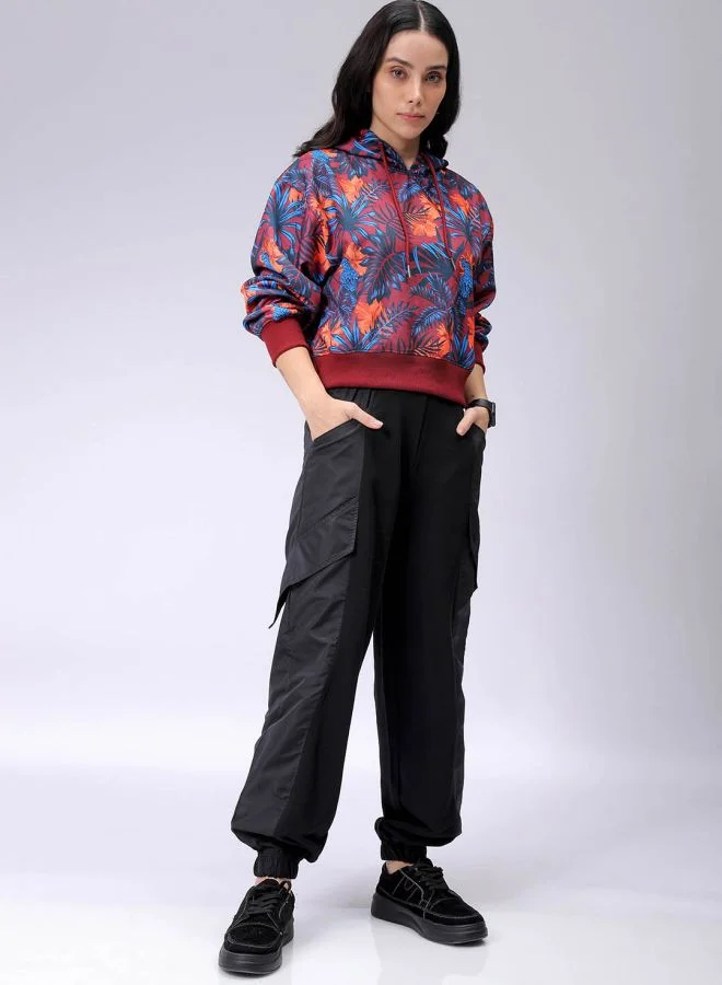 مرفوعة Women Relaxed Fit Floral Print Hooded Sweatshirt