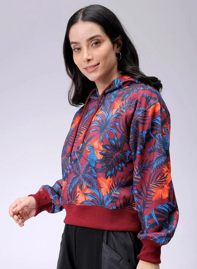 مرفوعة Women Relaxed Fit Floral Print Hooded Sweatshirt