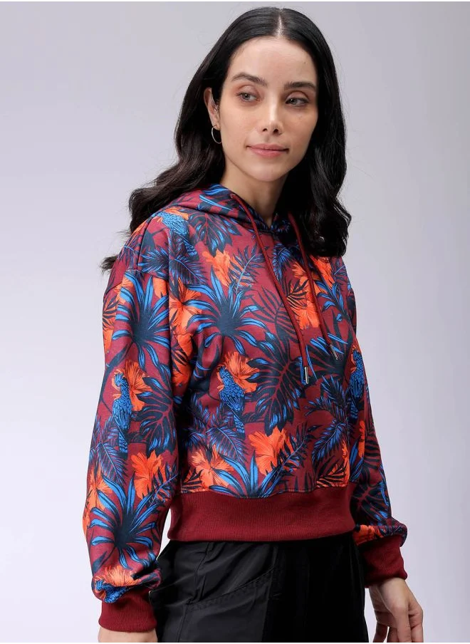 مرفوعة Women Relaxed Fit Floral Print Hooded Sweatshirt