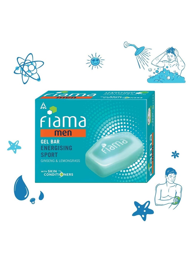 فياما قالب جل رياضي منشط للرجال مع الجينسنغ وعشب الليمون مع مرطبات البشرة، 125 جرام صابون (عبوة من 6 قطع) - Image 4