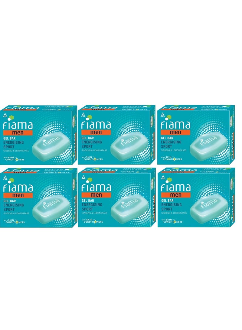 فياما قالب جل رياضي منشط للرجال مع الجينسنغ وعشب الليمون مع مرطبات البشرة، 125 جرام صابون (عبوة من 6 قطع) - Image 1