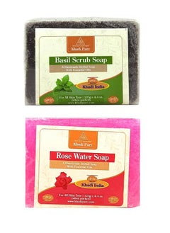 Khadi Pure Herbal Rose Water & Basil Scrub Soap (125G) Pack Of 2 (250G)  - Image 1