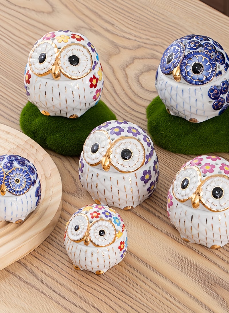 Colorful Ceramic Owl Aromatherapy and Jewelry Box  - Image 1