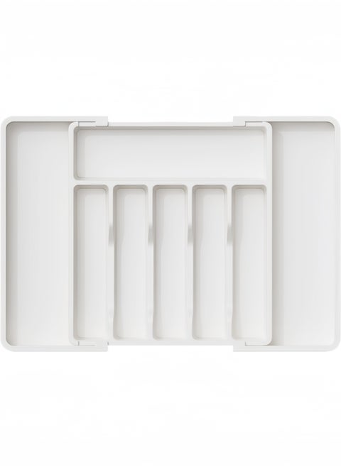 Silverware Drawer Organizer, Expandable Utensil Tray for Kitchen, BPA Free Flatware and Cutlery Holder, Adjustable Plastic Storage for Spoons Forks Knives, Large, Stretch Out The Cutlery The Stowed Box Can Be Retracted Into Shape，White,33-57*38*5 CM