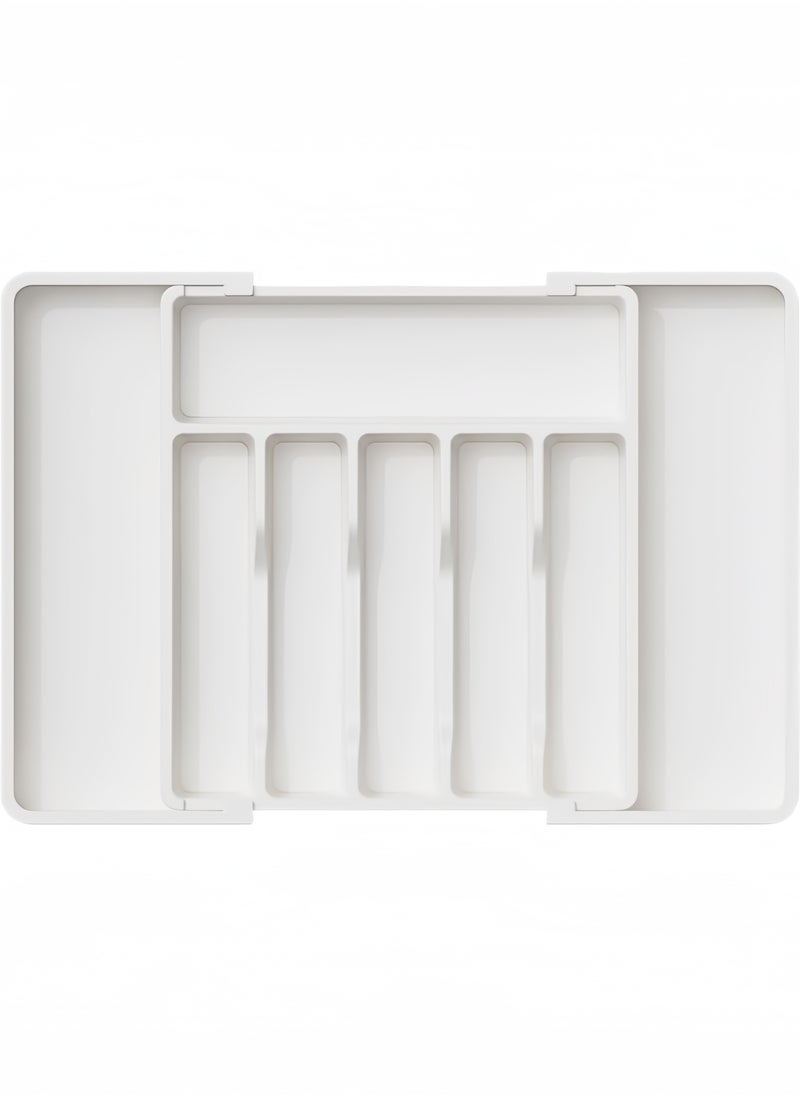 nihao Silverware Drawer Organizer, Expandable Utensil Tray for Kitchen, BPA Free Flatware and Cutlery Holder, Adjustable Plastic Storage for Spoons Forks Knives, Large, Stretch Out The Cutlery The Stowed Box Can Be Retracted Into Shape，White,33-57*38*5 CM  - Image 1