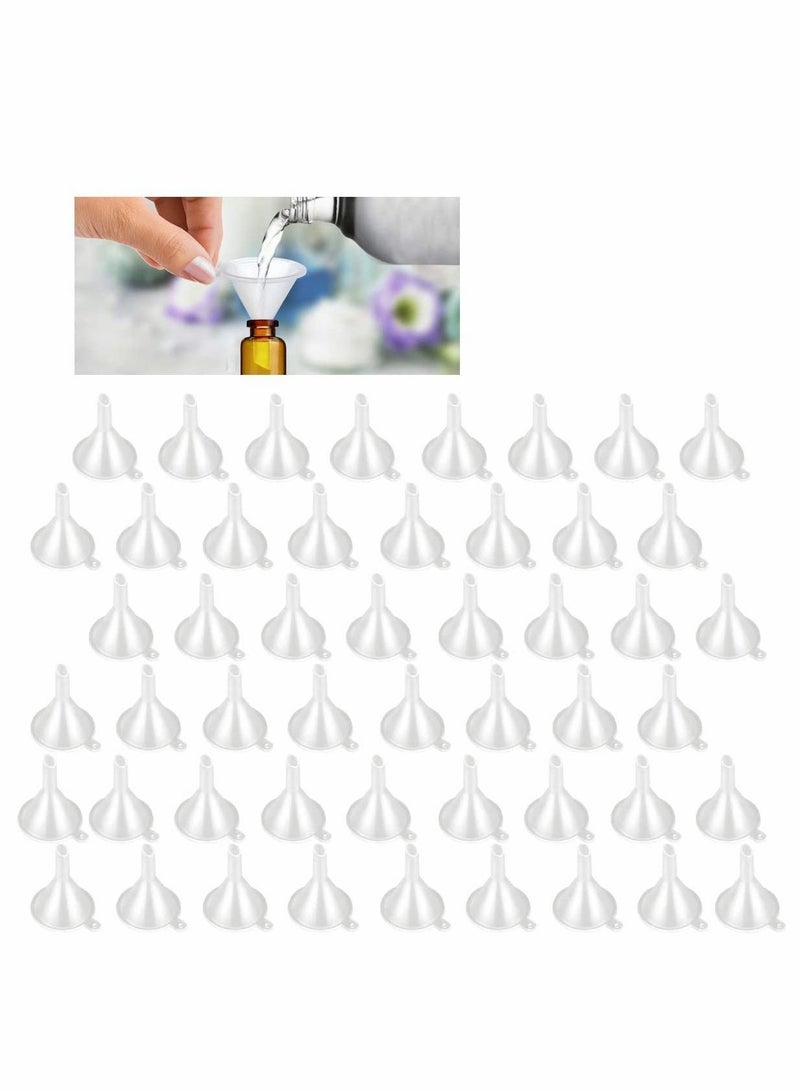SYOSI Mini Funnel,Mini Clear Plastic Funnels,Multi-Purpose Funnels, Tiny Funnel for Bottle Filling, Perfumes, Essential Oils, Science Laboratory Chemicals(50 Pcs) - Image 1