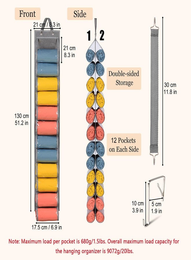Lirex Hanging Yoga Legging Storage Organizer with 24 Pockets, Foldable Oxford Cloth Hanging Closet Organizer Shirts Jeans Storage Hanger Socks Holder for Family Closet Bedroom, Grey - Image 3