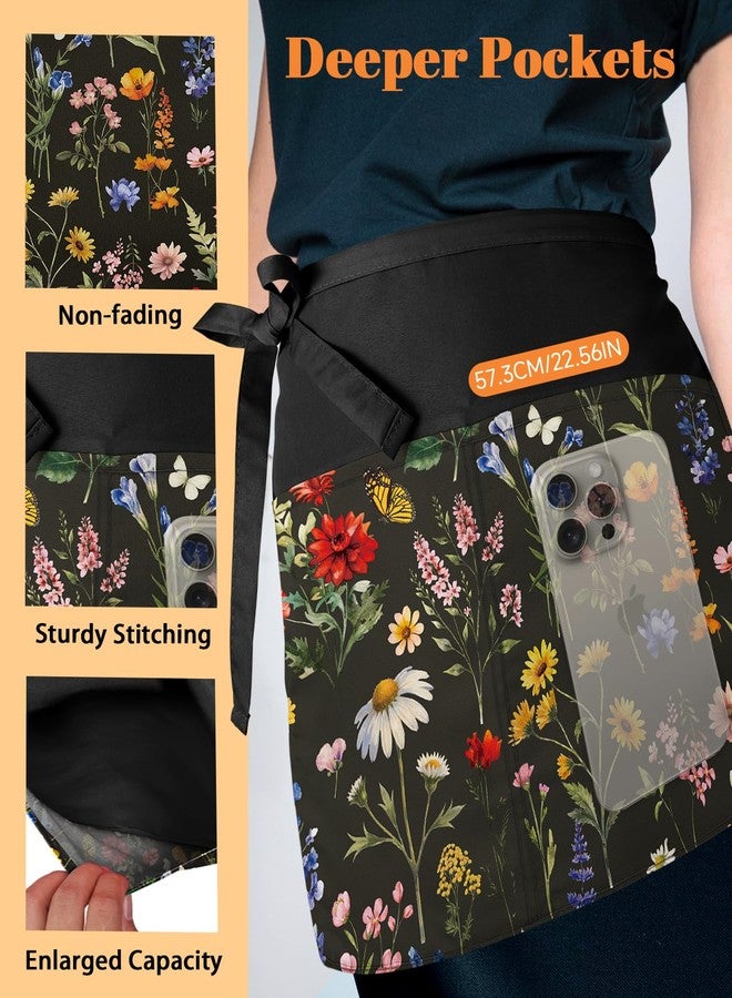 Slohif Reversible Server Apron 6 Pockets - Flower Waist Apron for Waitress Women Half Serving Short Apron for Waiter Bistro Bar Restaurant Kitchen Accessories - Image 5
