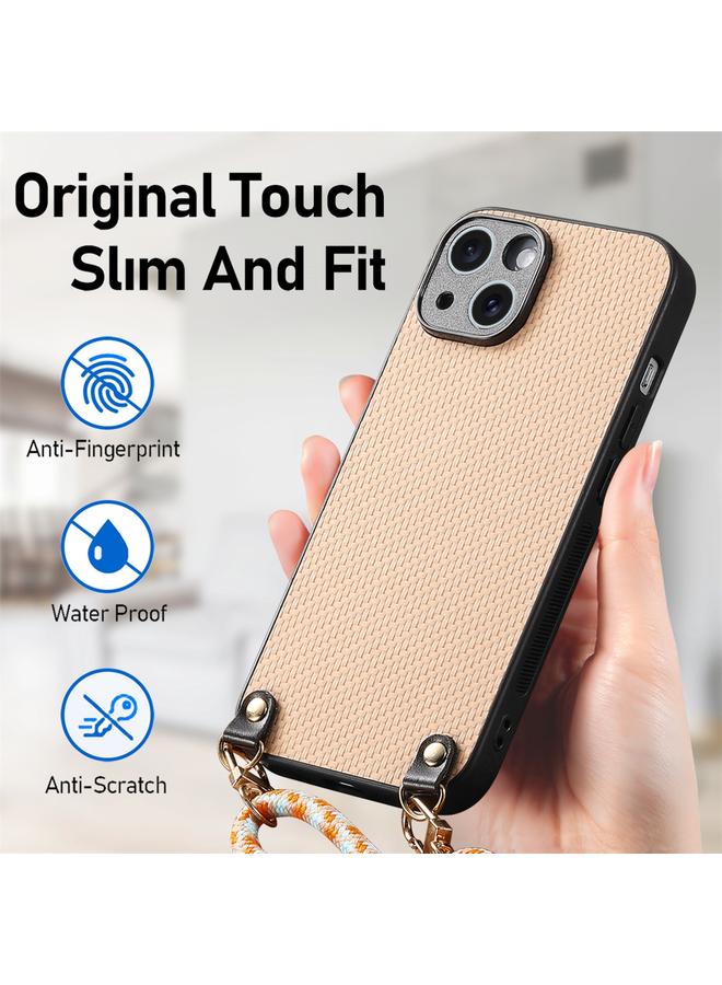 اس-توب جراب خلفي من الجلد المزخرف بألياف الكربون لهاتف iPhone 14 مع حزام كروس بودي - Image 5