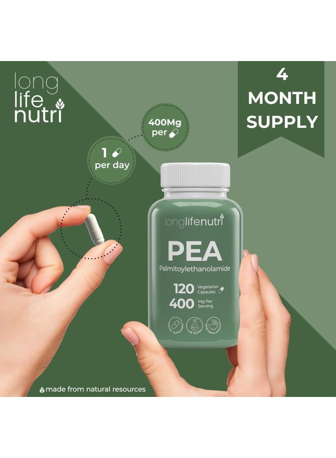 LongLifeNutri Palmitoylethanolamide (Micronized Pea) 400mg - 120 Vegetarian Capsules, Organic Supplement for Discomfort Management, 4-Month Supply, Lab Tested, Made in USA - Image 5