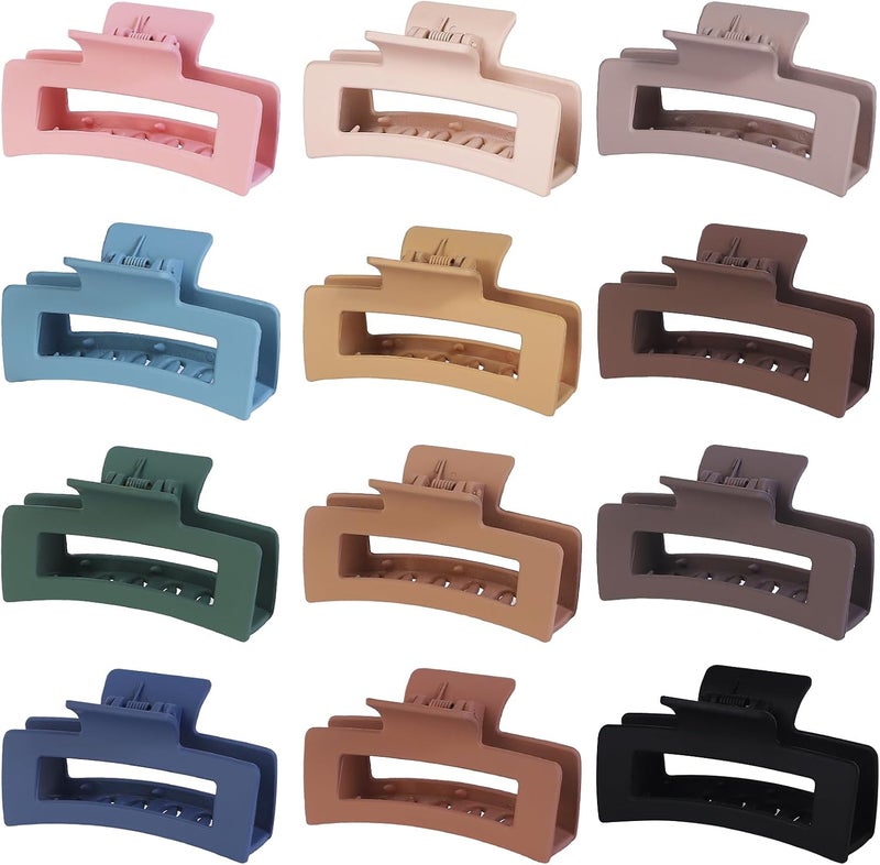 Mandydov 12 Pcs Hair Claw Clips 3.5 Inch Non-slip Square Matte Claws for Women, Strong Hold Banana Clip for Thick Thin Hair,Multi-color - Image 1