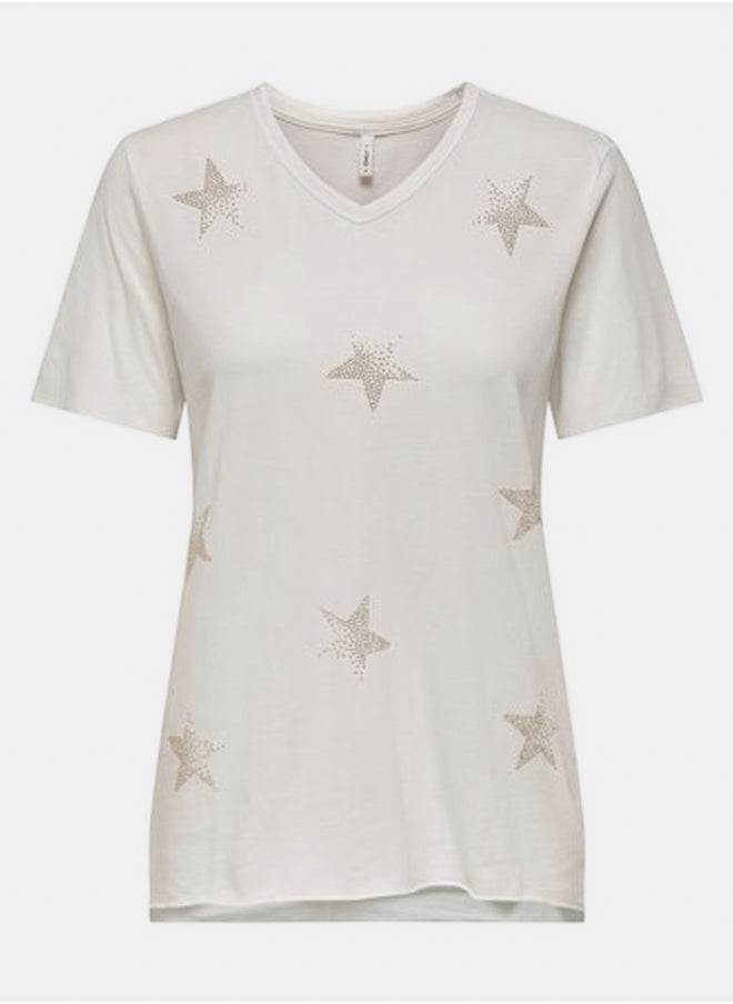 ONLY - Onllucy Life Star S/S V-Neck  Cs Top - Image 1