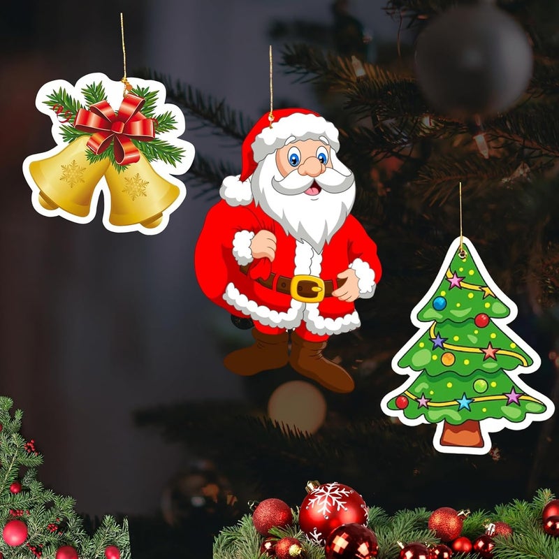 DIGI ART'S DIGI ARTS Merry Christmas Paper Hanging Santa Claus Christmas Tree and Bell for Christmas Decoration Home Living Room Office Christmas Party Pack of 15 Multicolor Size 15 Cms - Image 1