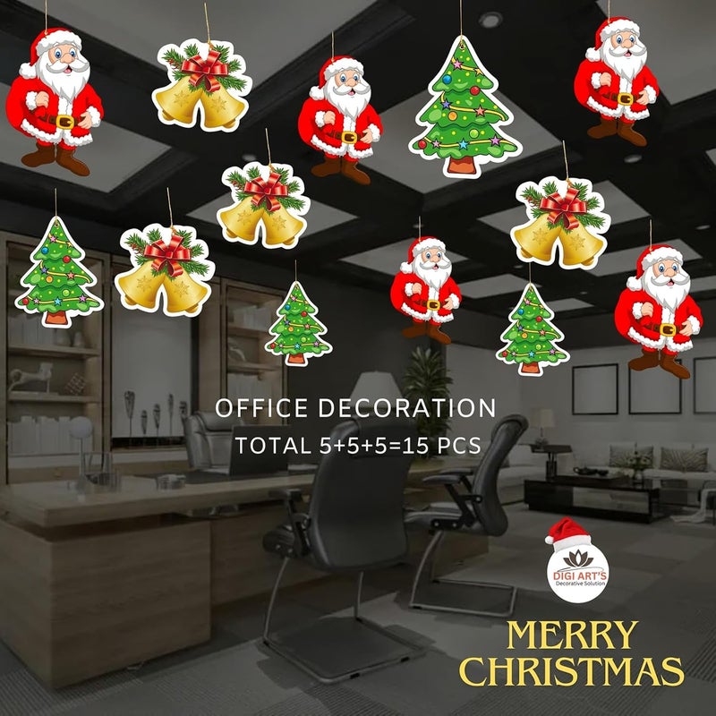 DIGI ART'S DIGI ARTS Merry Christmas Paper Hanging Santa Claus Christmas Tree and Bell for Christmas Decoration Home Living Room Office Christmas Party Pack of 15 Multicolor Size 15 Cms - Image 4