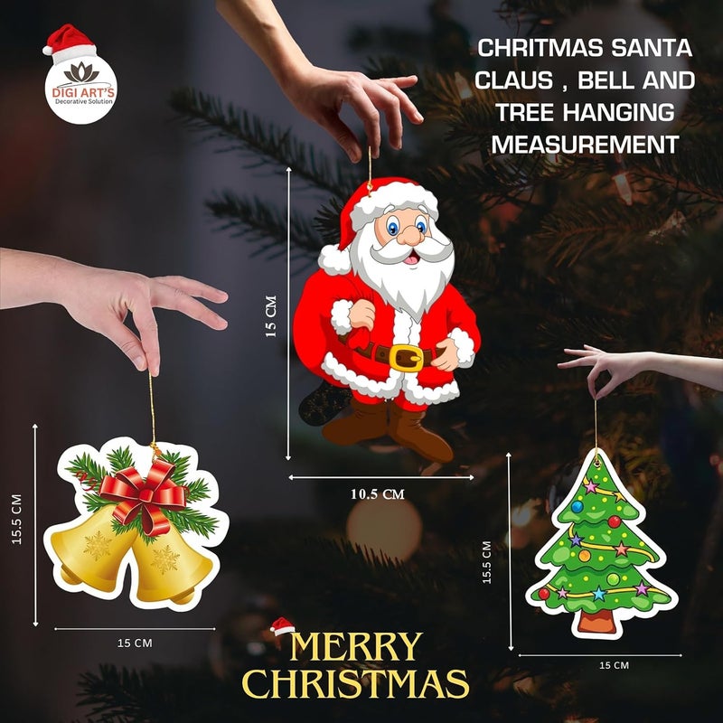 DIGI ART'S DIGI ARTS Merry Christmas Paper Hanging Santa Claus Christmas Tree and Bell for Christmas Decoration Home Living Room Office Christmas Party Pack of 15 Multicolor Size 15 Cms - Image 2