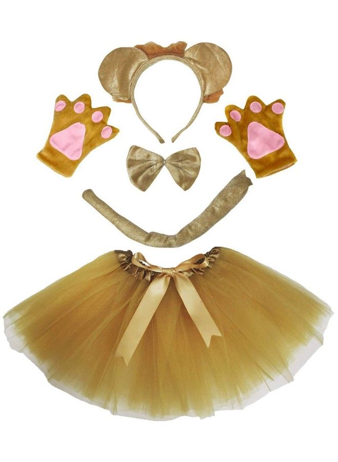 Petitebella Combined Cute Animals Headband Bowtie Tail Tutu 5Pc Girl Costume 110Y (Lioness 15 Years) - Image 1